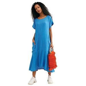 Free People Crisp and Cool Midi Dress Oversized Linen Blend